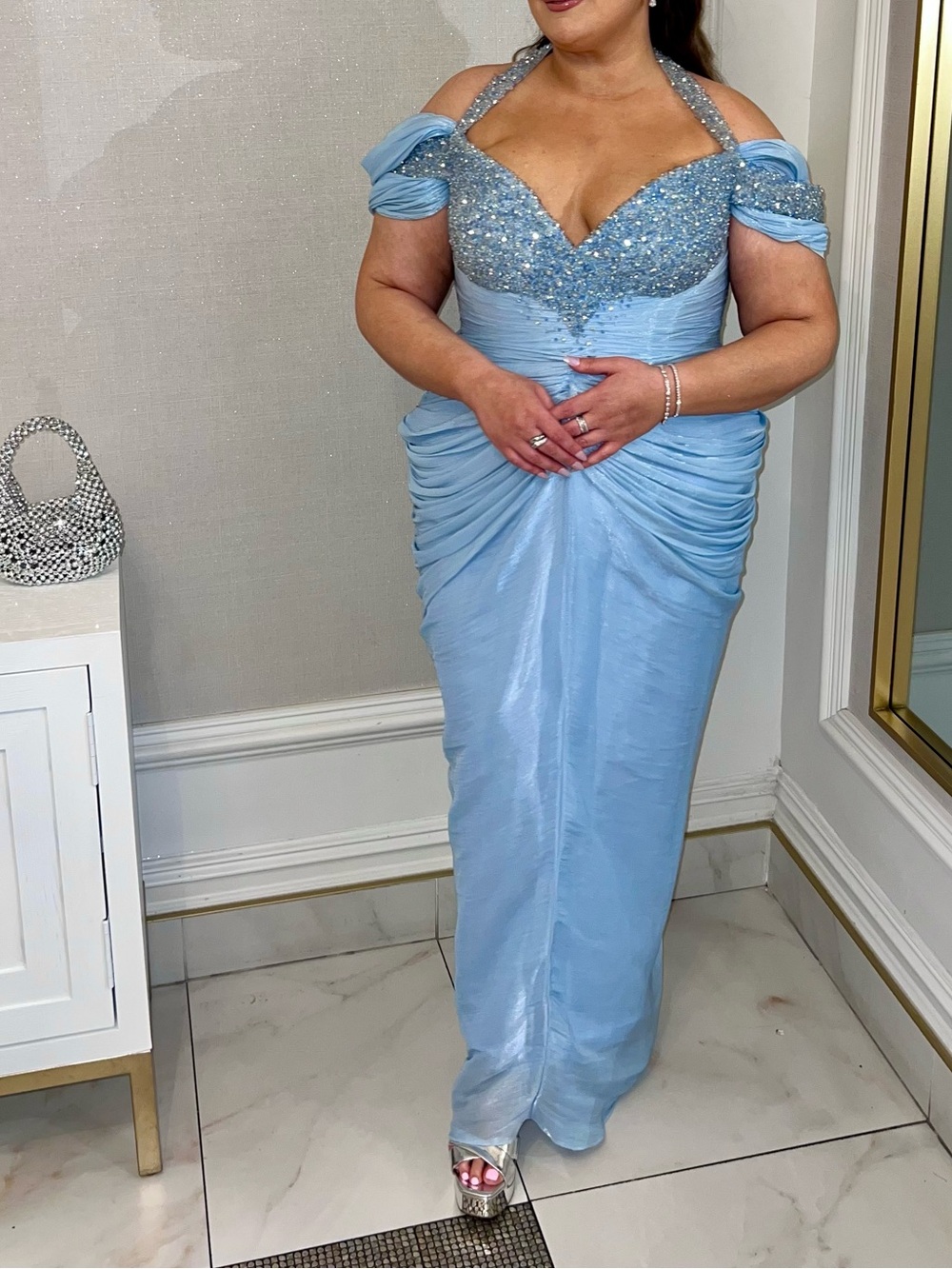 Elegant Light Blue Off-Shoulder Evening Gown
